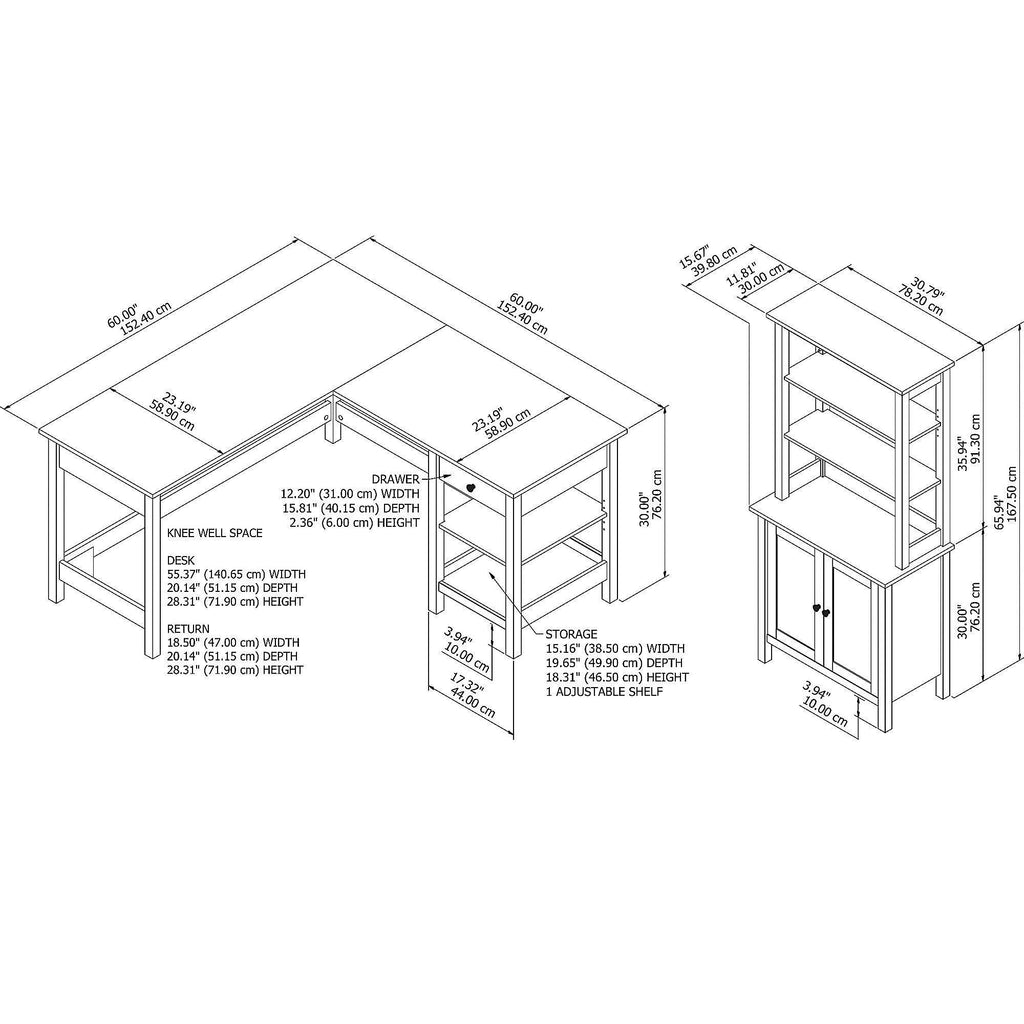L Shaped Computer Desk with 5 Shelf Bookcase M7946