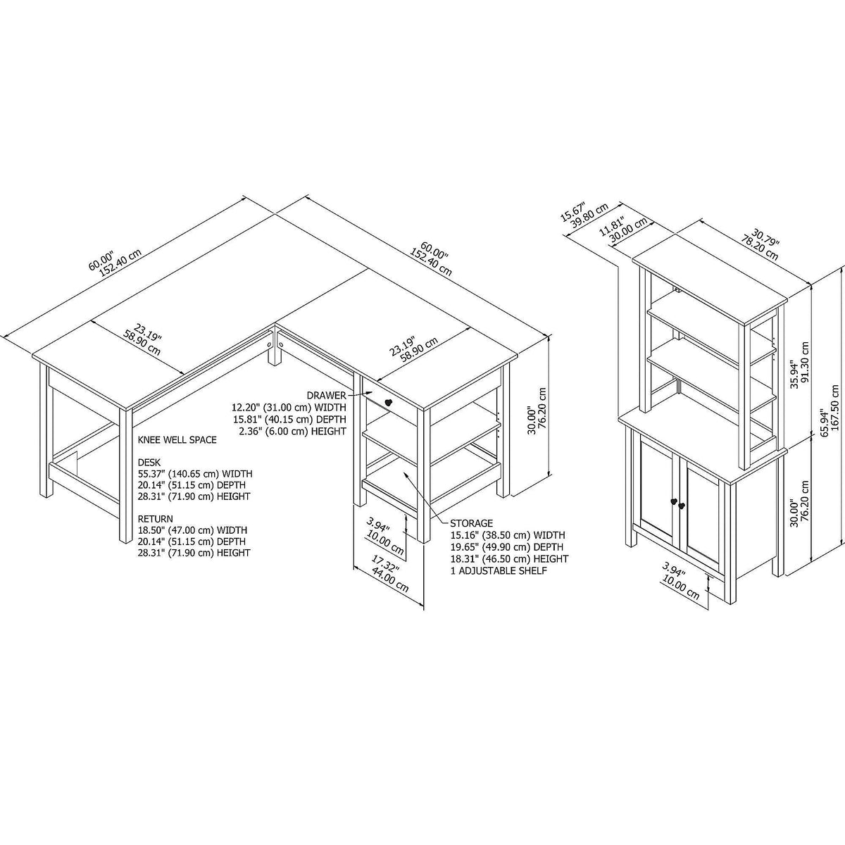 L Shaped Computer Desk with 5 Shelf Bookcase M7946