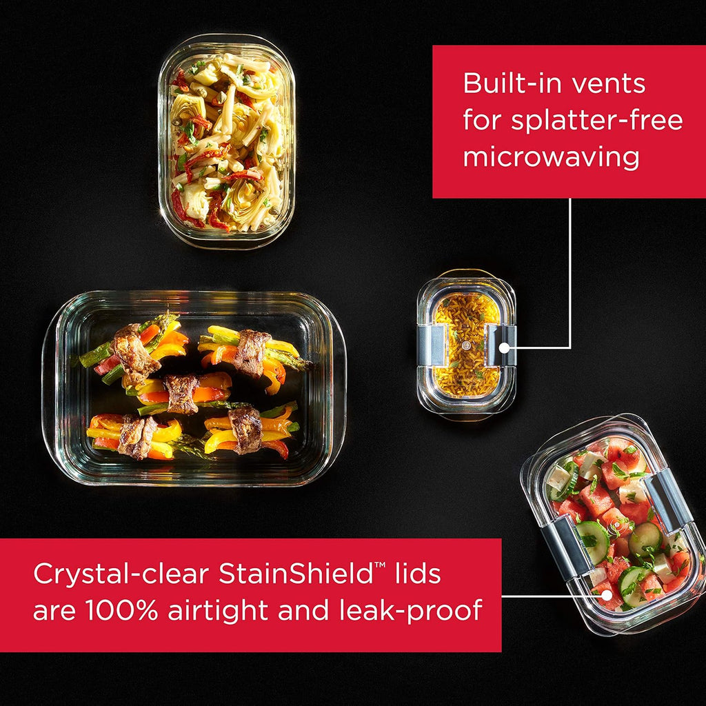 8-Piece Glass Food Storage Containers with Lids, Clear/Grey D528829