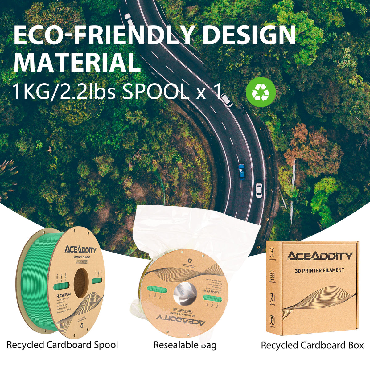 Green PLA+ Filament 1.75mm 1KG 6 Rolls H609