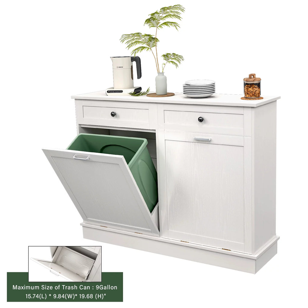 White Free Standing Tilt Out Trash Cabinet with Drawer R919