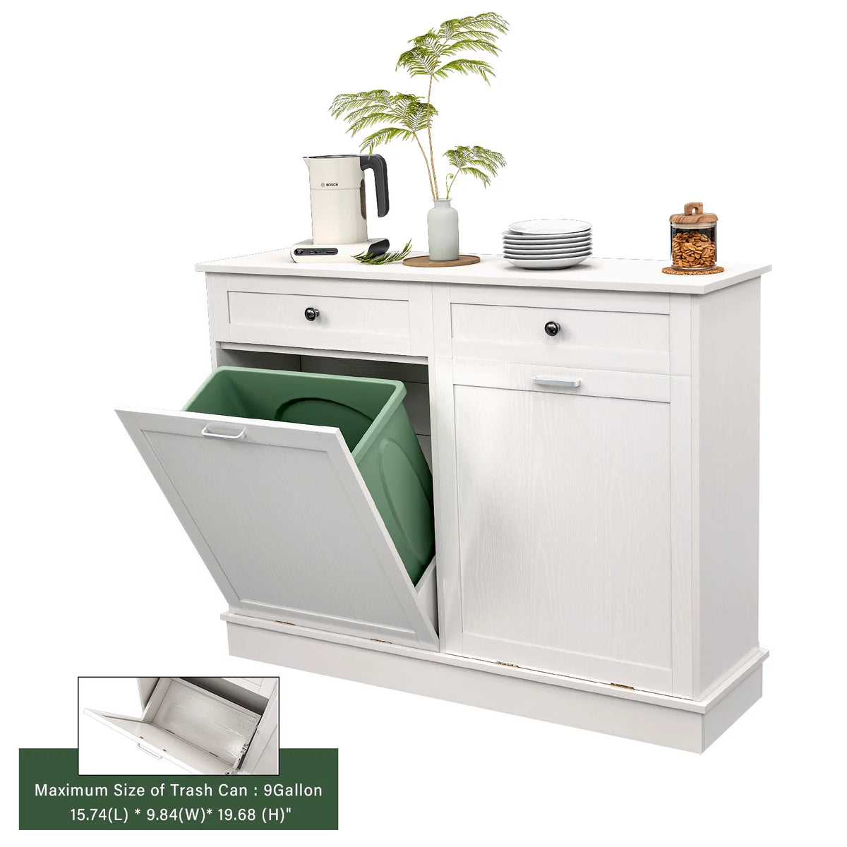 White Free Standing Tilt Out Trash Cabinet with Drawer R919