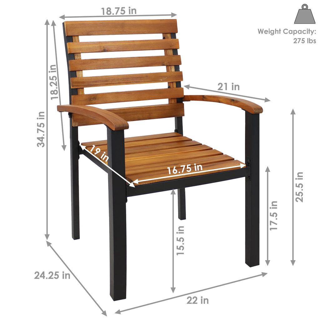 Set of 2 Acacia Wood and Steel Outdoor Patio Armchairs P8488