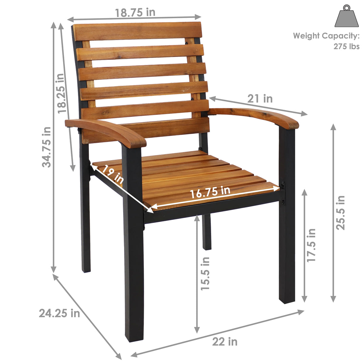 Set of 2 Acacia Wood and Steel Outdoor Patio Armchairs P8488