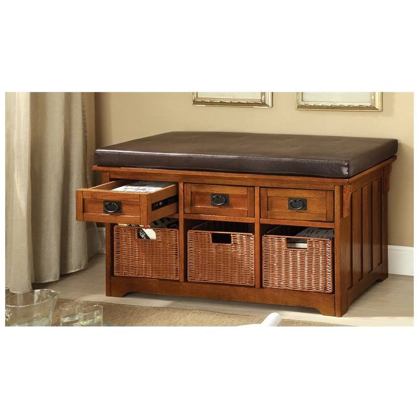 Storage Bench with Baskets in Antique Oak O39890