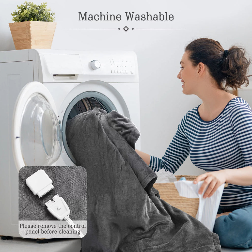 Electric Heated Blanket 62" x 84" Twin Size Machine Washable Flannel Gray K3734