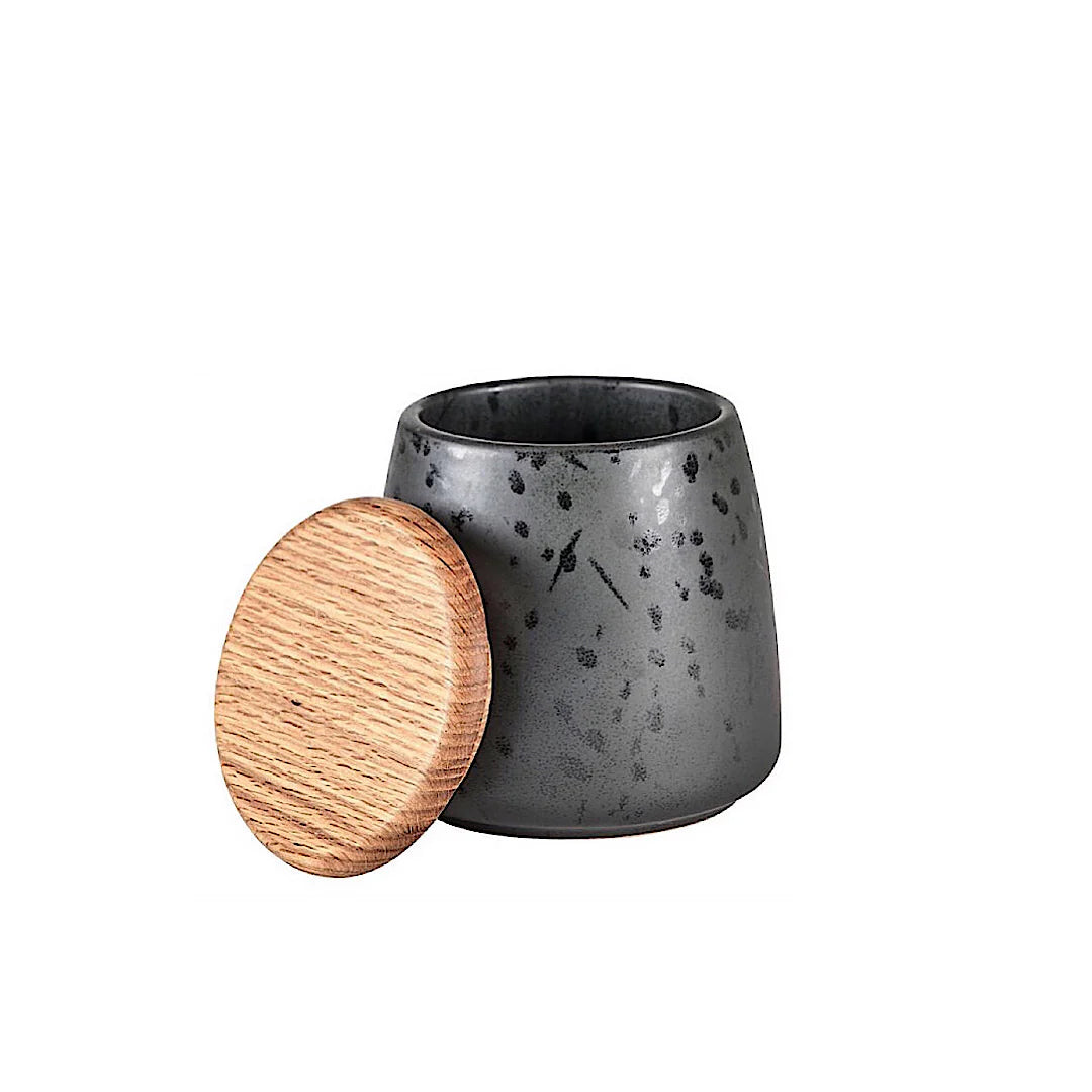 Black Matt Stoneware Jar With Lid Q6885