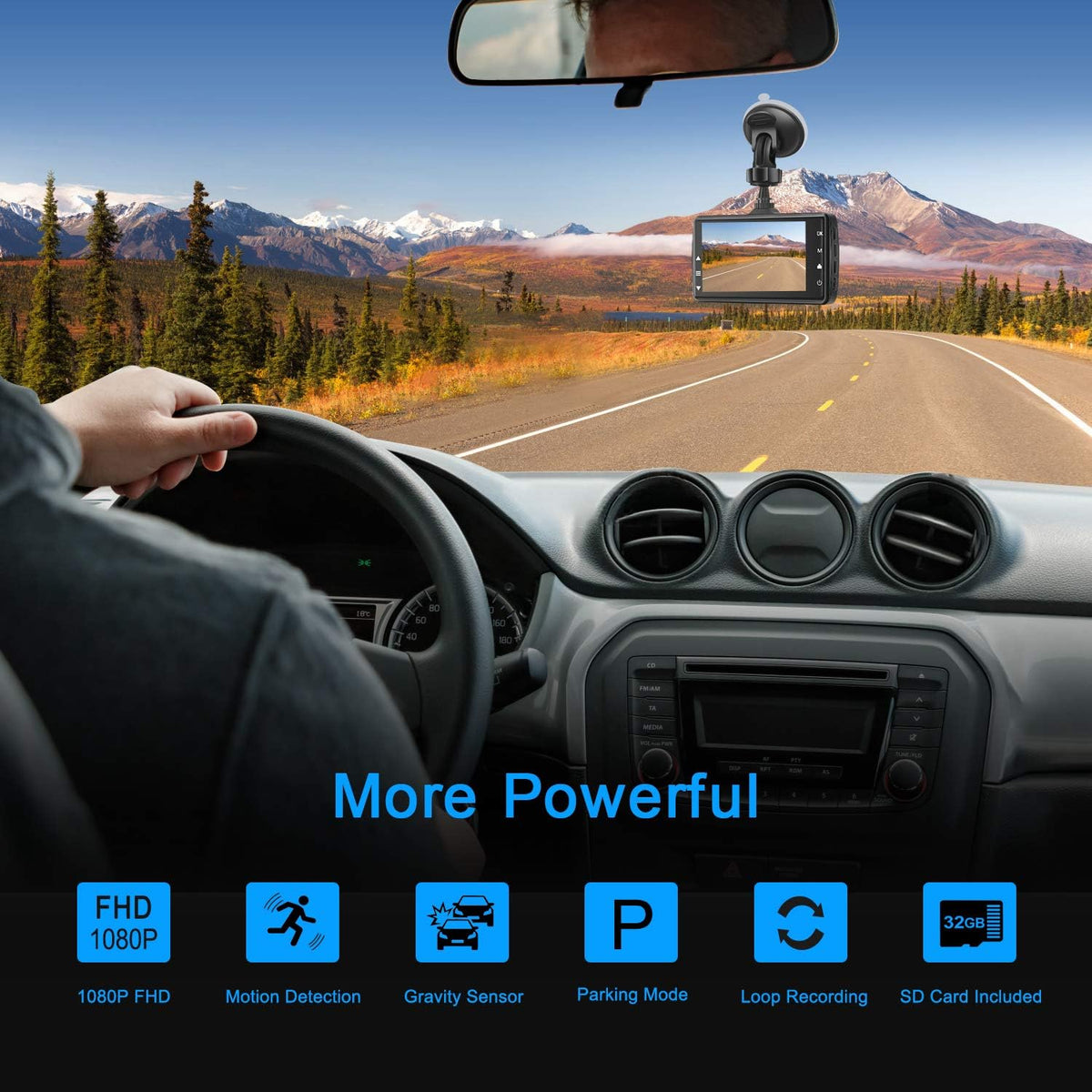 Dash Cam with 32G SD Card, 1080P FHD Car Driving Recorder 3'' IPS Screen 170° Wide Angle Dashboard Camera Aluminum Alloy Case, Parking Monitor Loop Recording Motion Detection Pack of 2 R6017
