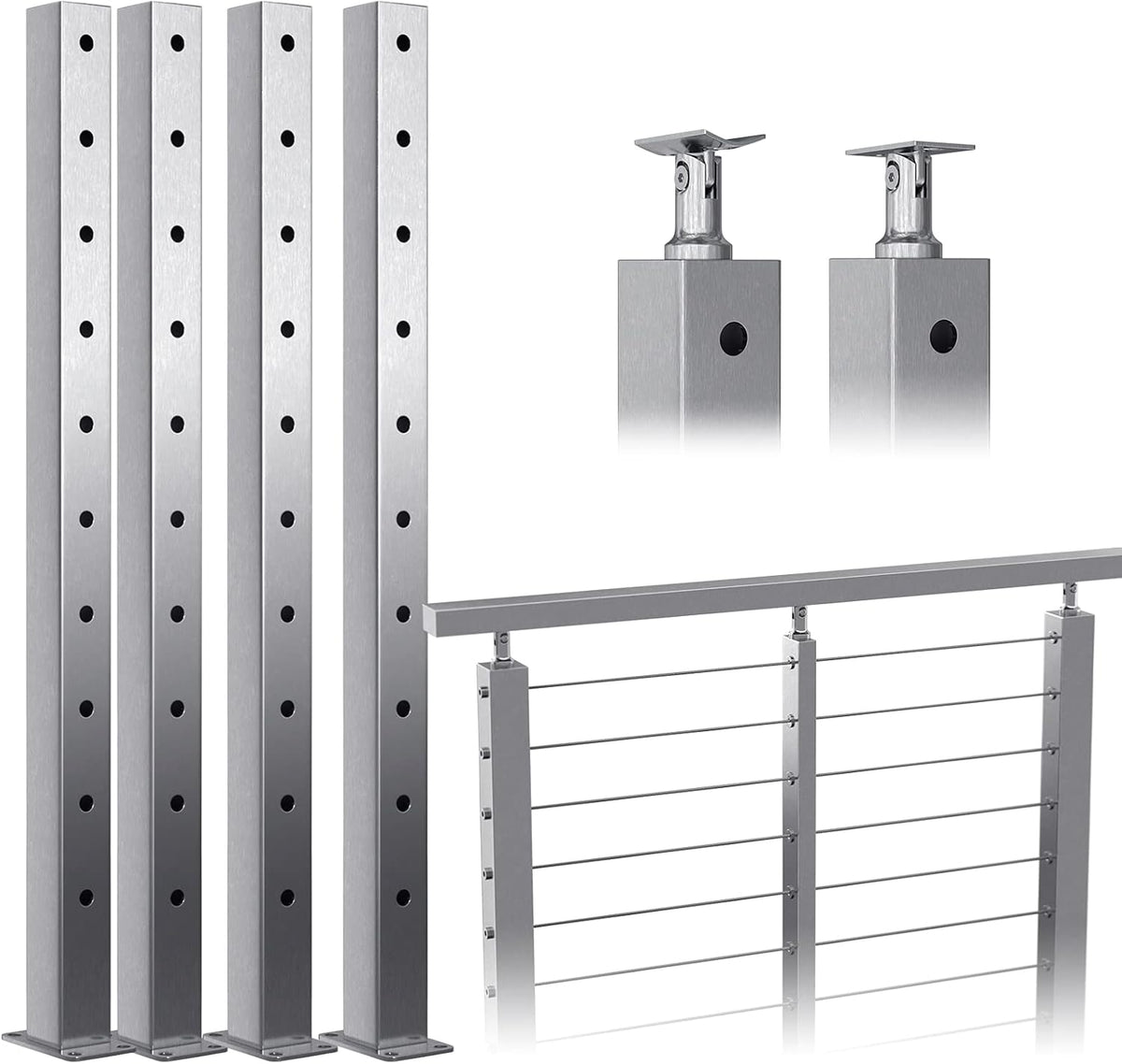 4pack Stainless Steel Brushed Finishing Square Cable Railing Post 36x2x2 V63915