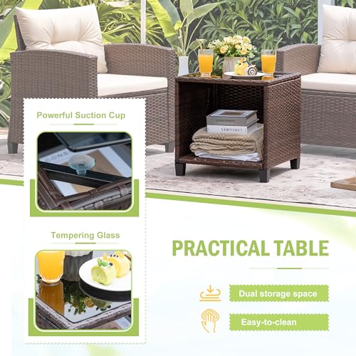 3 Pieces PE Rattan Wicker Patio Furniture Set with Chairs and Table L43301