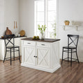 Distressed White/Black Kitchen Island & 2 Stools I288622