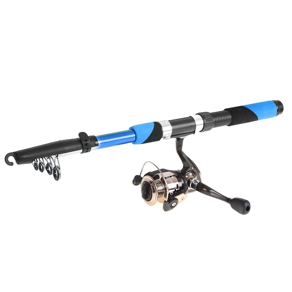 2.1m Telescopic Fiberglass Fishing Rod Reel Baits Hooks Bag Kit R647