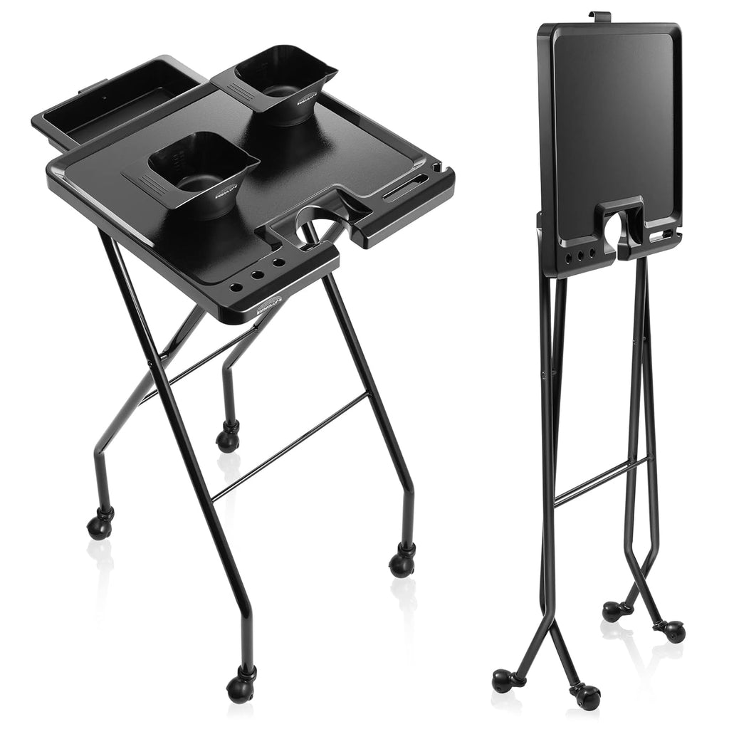 Rolling Salon Coloring Tray with Drawer and Magnetic Bowls, Black T719