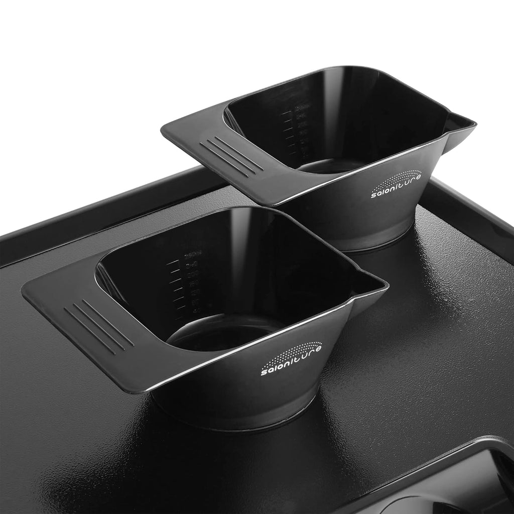 Rolling Salon Coloring Tray with Drawer and Magnetic Bowls, Black T719