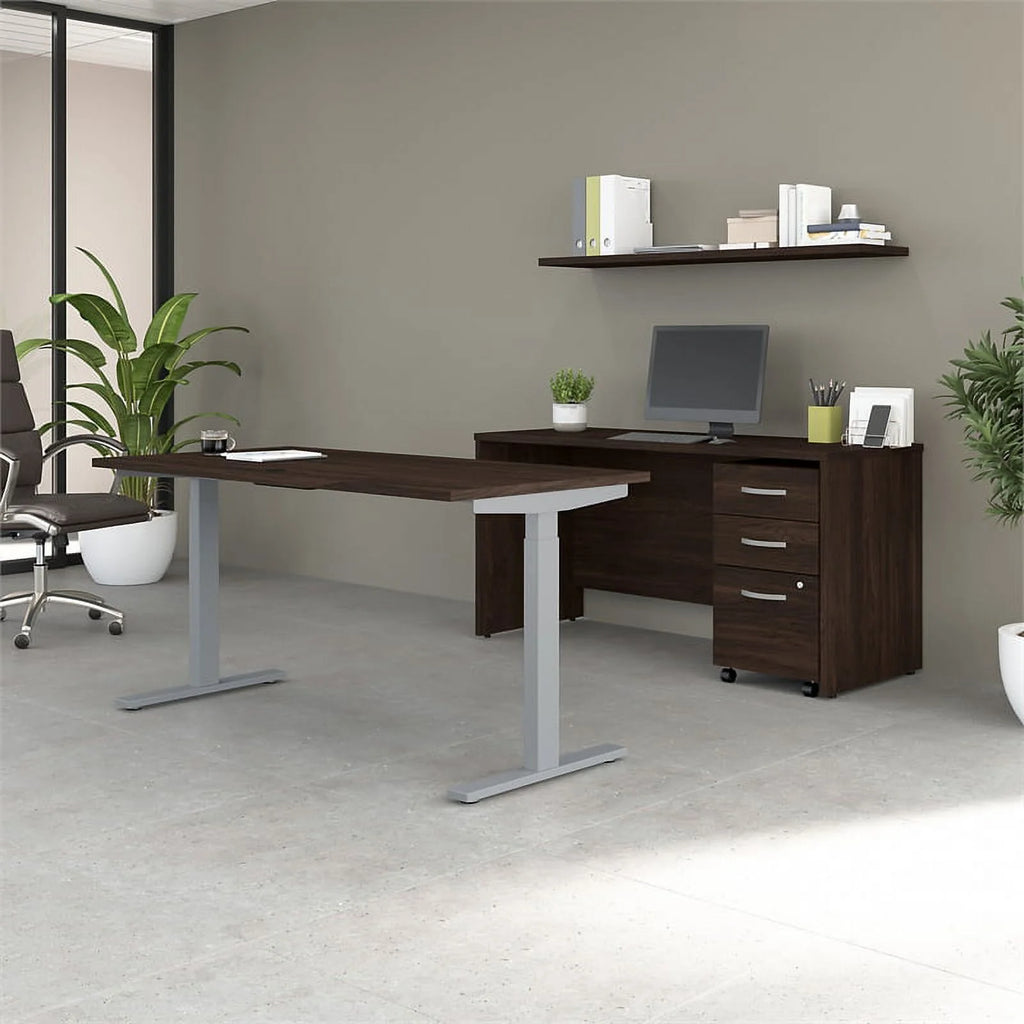 Black Walnut Engineered Wood Adjustable Standing Desk Set D202