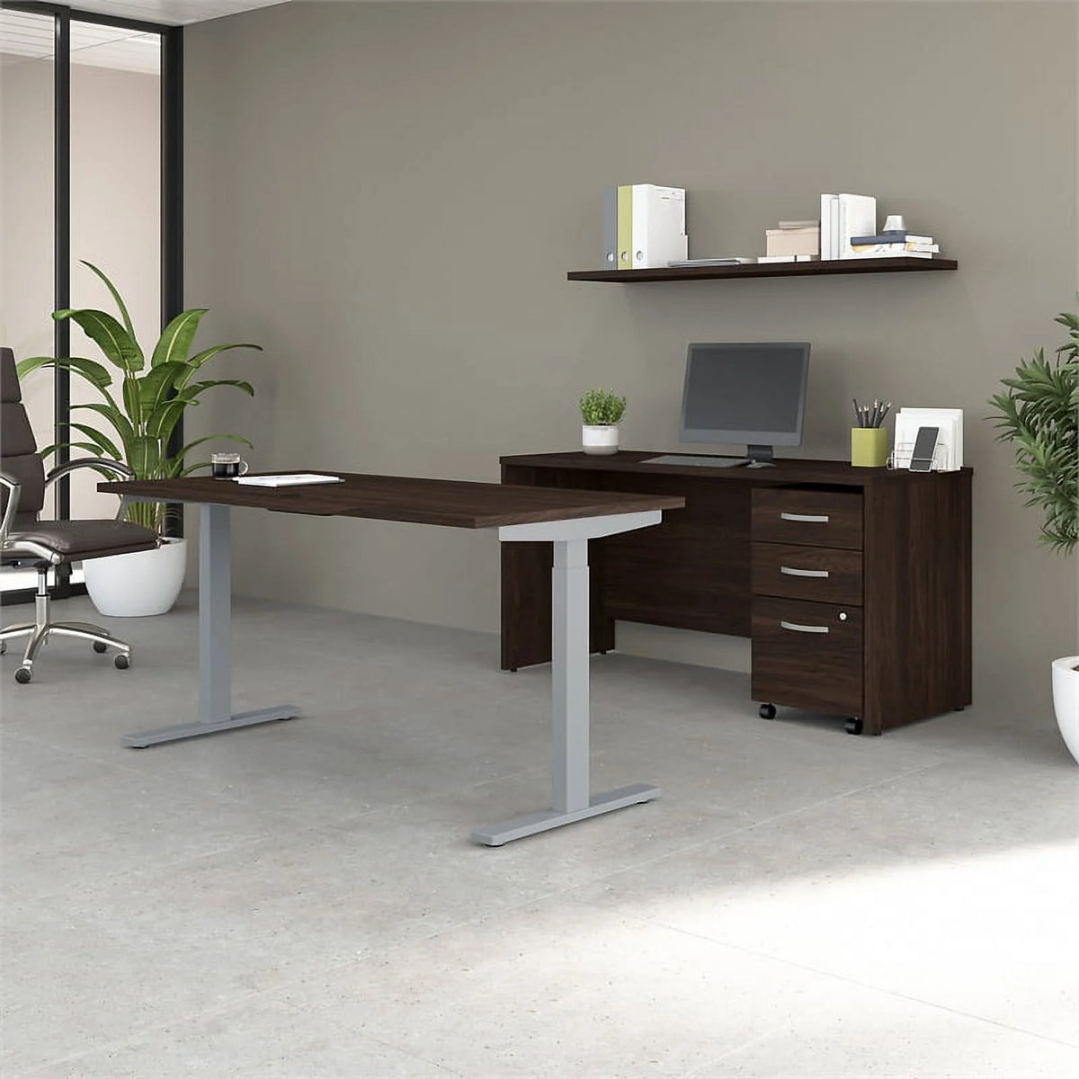 Black Walnut Engineered Wood Adjustable Standing Desk Set D202