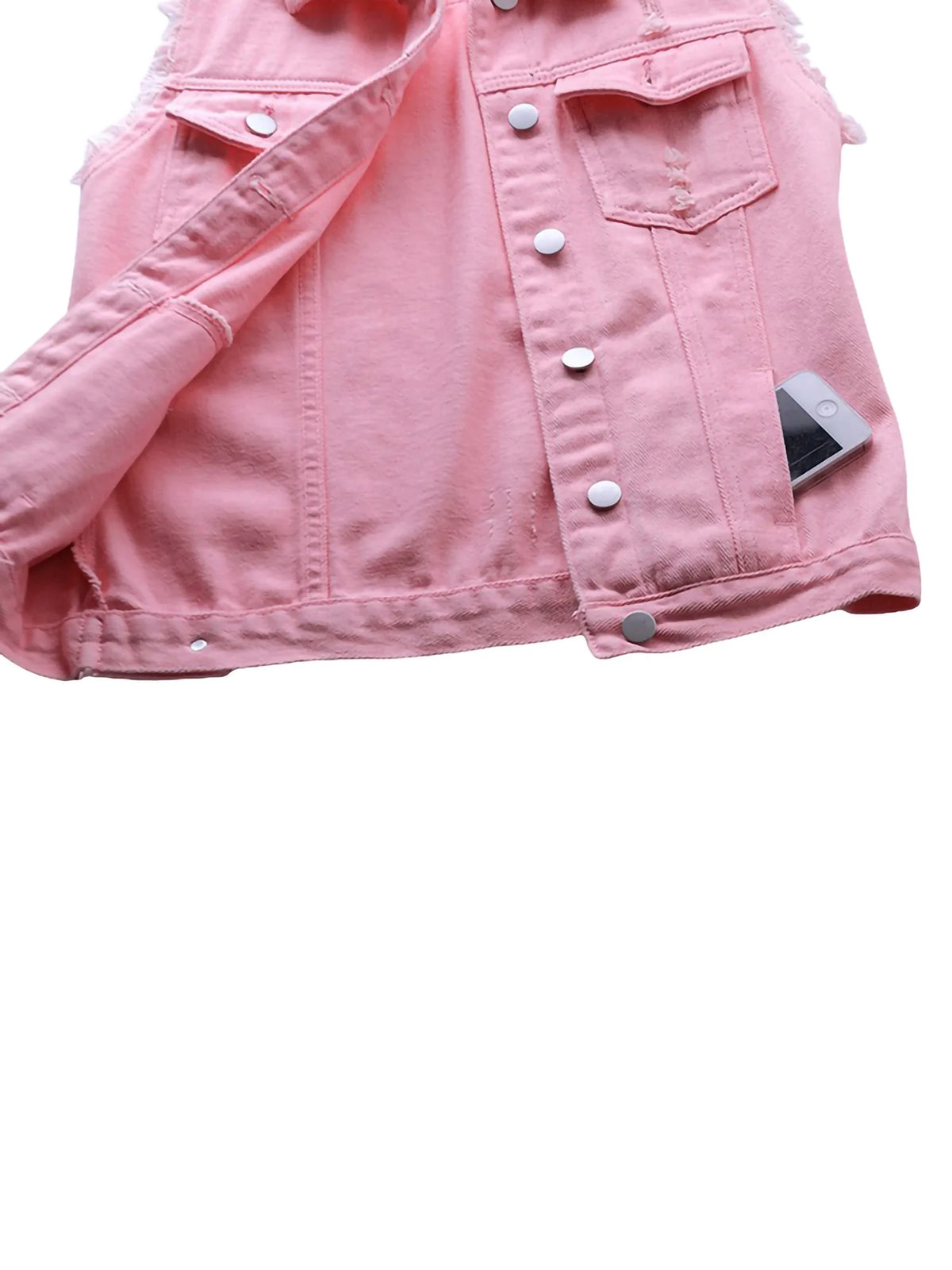 Plus Size Crop Distressed Jean Vest Jackets With Pockets U7104