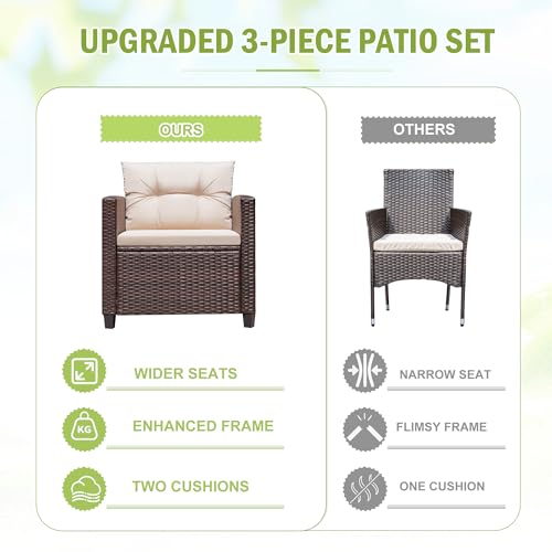 3 Pieces PE Rattan Wicker Patio Furniture Set with Chairs and Table L43301