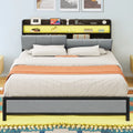 Gray LED Light Bed Frame with Storage and Upholstered Headboard N5202