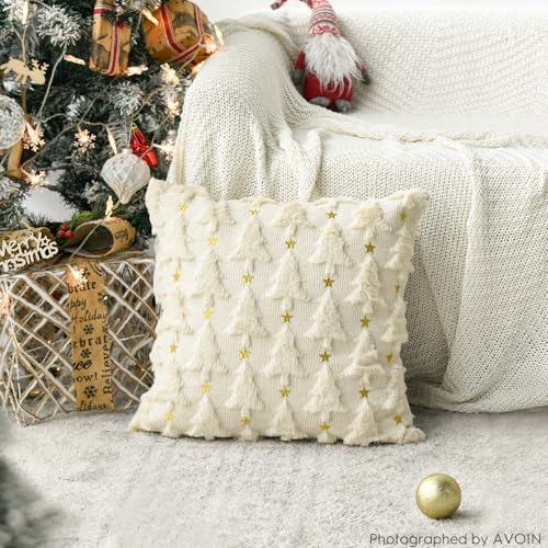 Christmas Tree Green Throw Pillow Cover Set of 2, 18 x 18 Inch Plush Faux Fur Jacquard J624