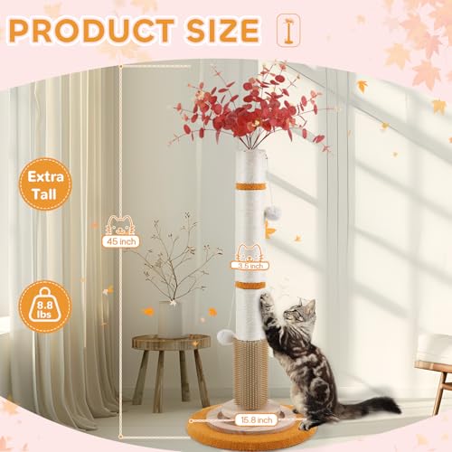 45'' Tall Sisal Rope Cat Scratching Post with Interactive Ball Toys (pink) M489