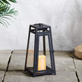 14” Black Metal Solar Powered LED Flameless Candle Lantern L602
