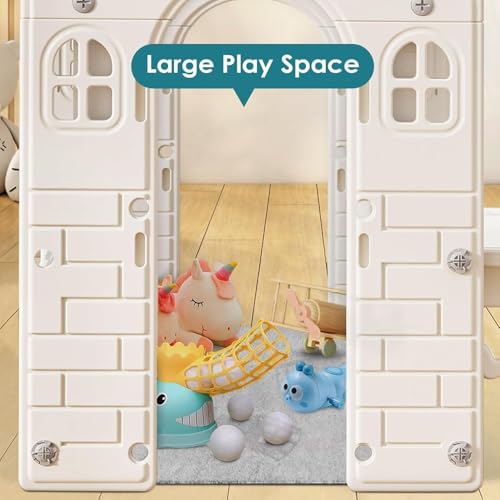 Kids Playhouse with Pretend Play Kitchen Toys Set Beige Gray X87239
