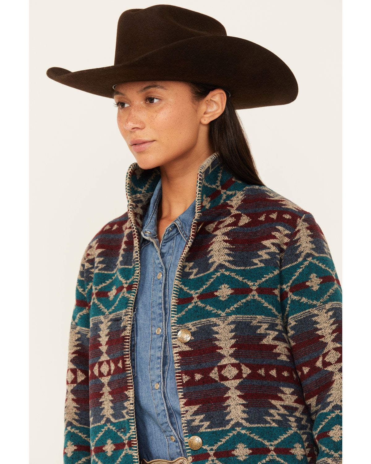 Burgundy Southwestern Print Jacket E46394
