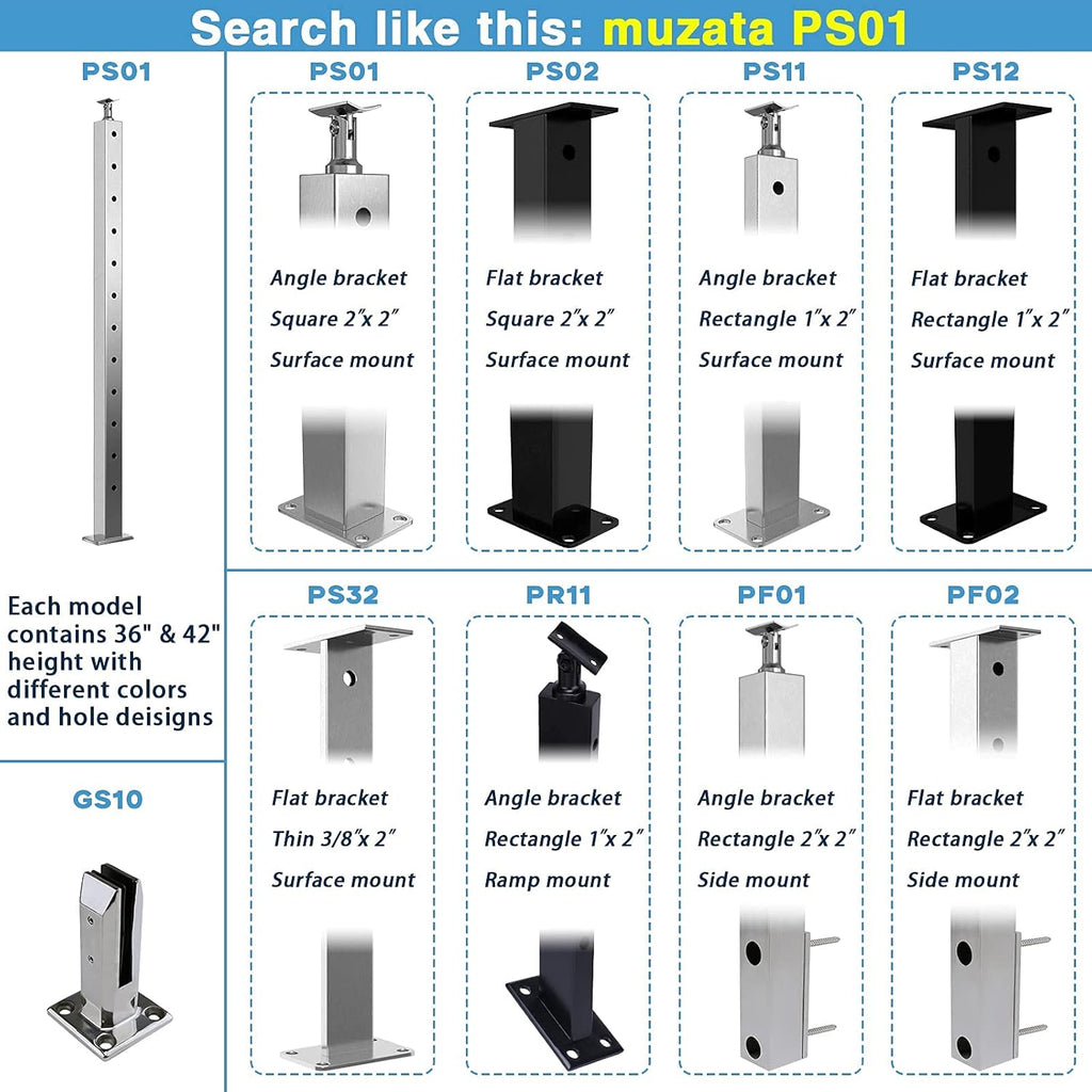 4pack Stainless Steel Brushed Finishing Square Cable Railing Post 36x2x2 V63915