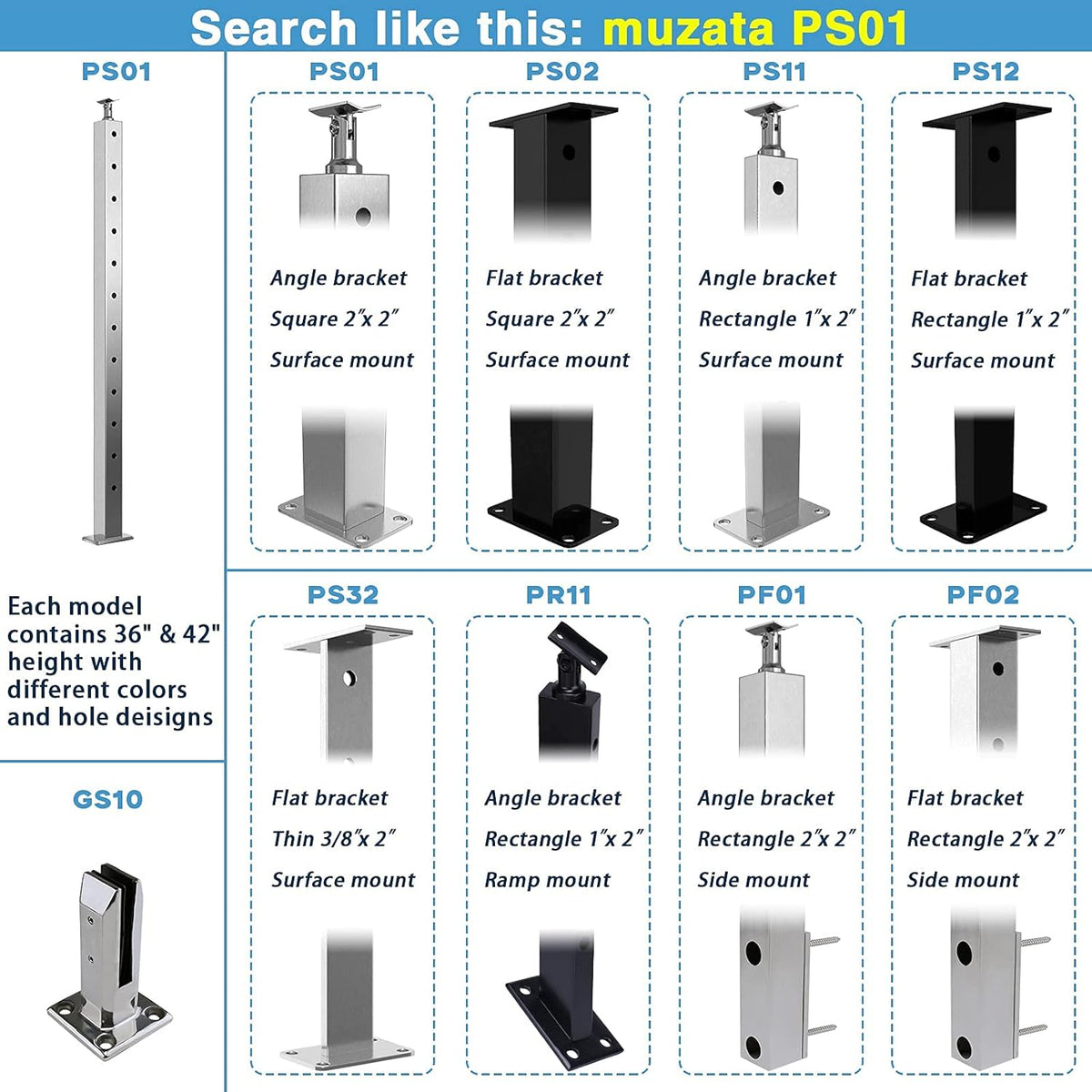 4pack Stainless Steel Brushed Finishing Square Cable Railing Post 36x2x2 V63915