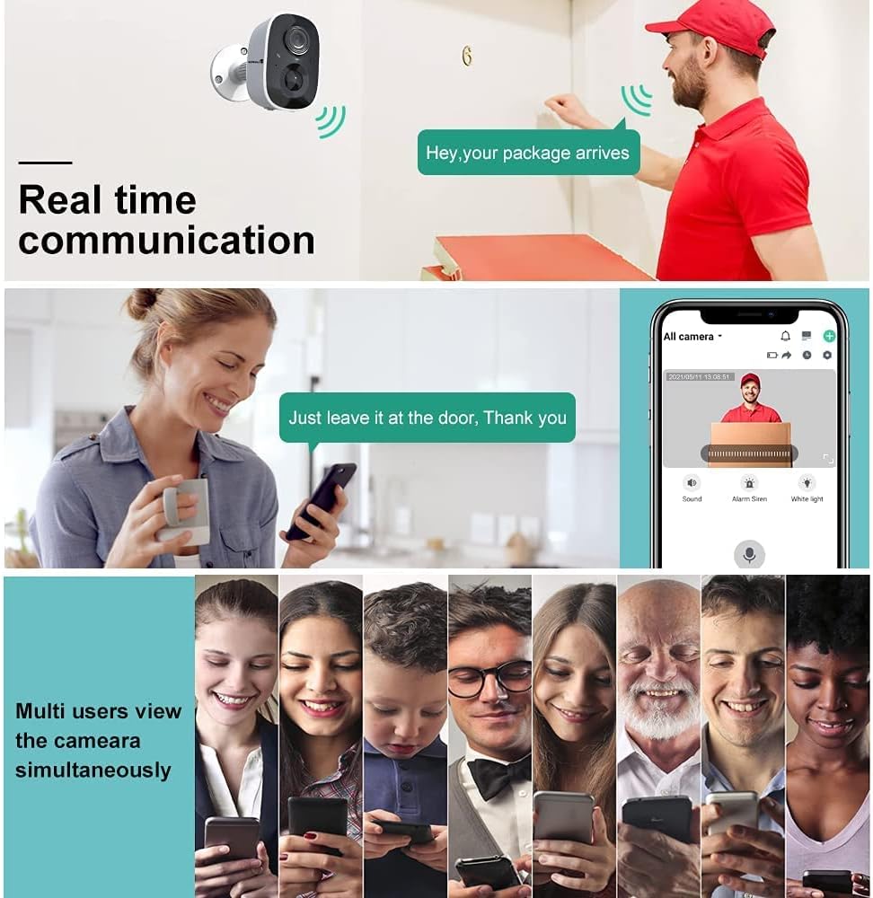 Wireless Outdoor Security Camera with Light Night Vision Rechargeable Battery AI Motion Detection S5864