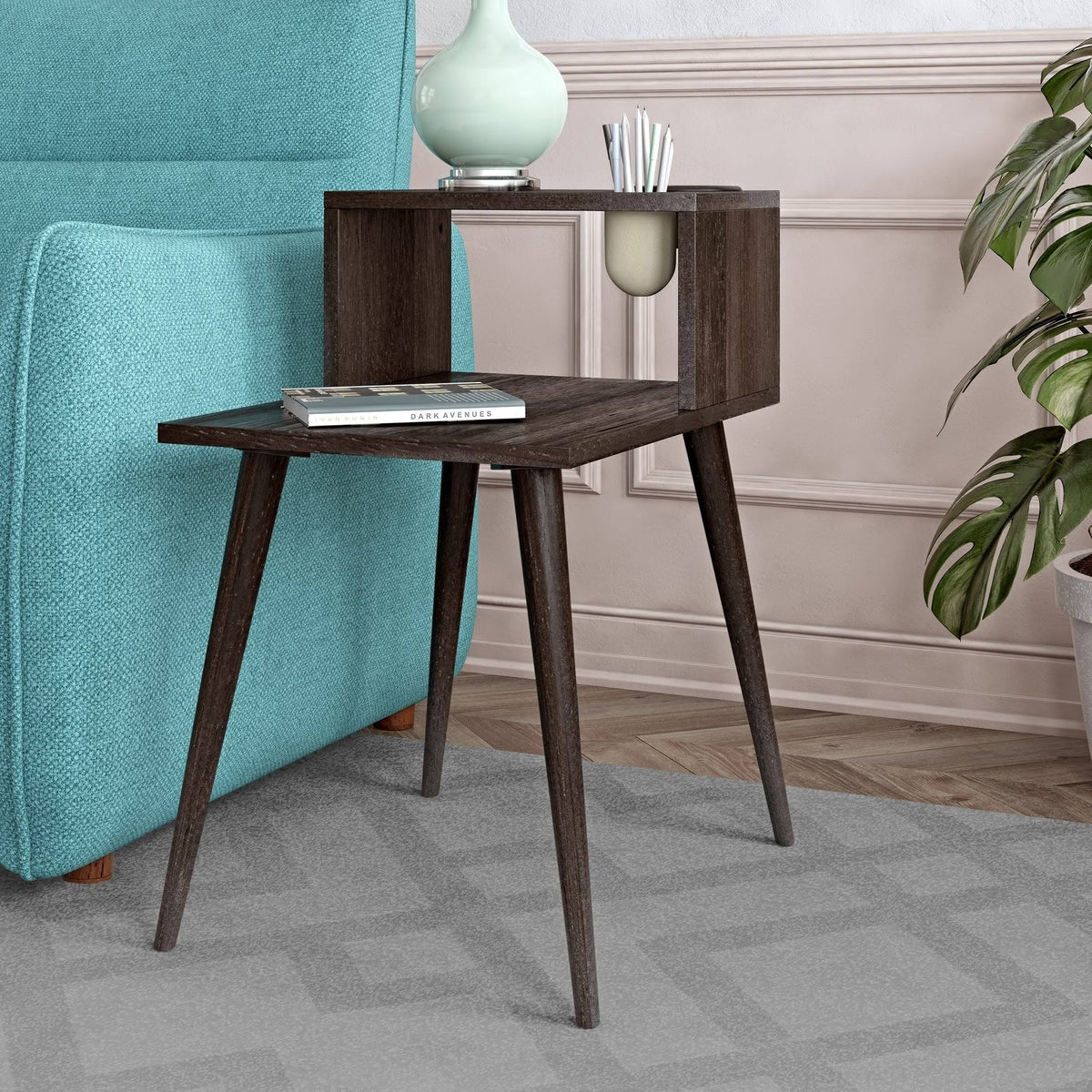 Natural Finish Wood End Table with Shelf C50082