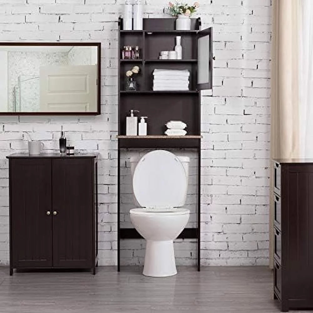 Espresso Over The Toilet Storage Cabinet with Glass Door R9680