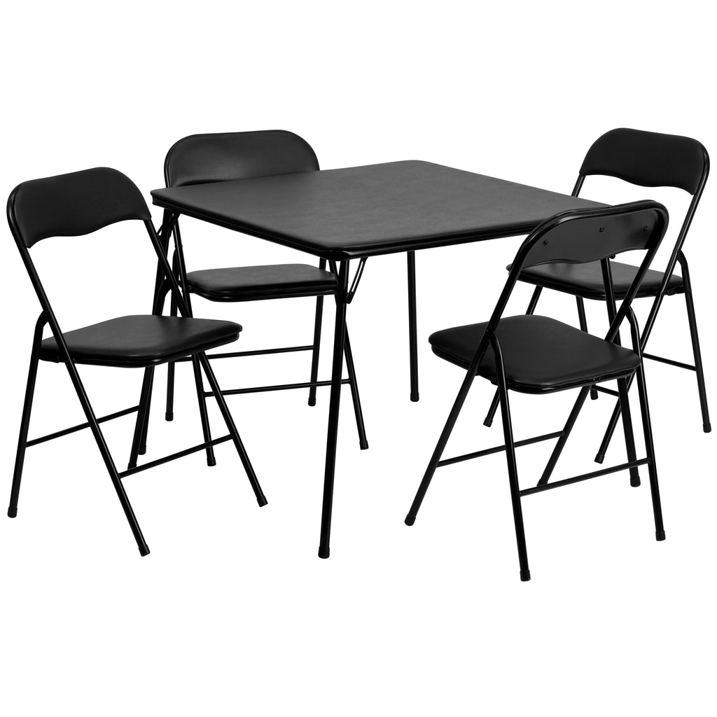 Black 5 Piece Folding Card Table and Chair Set Z34494