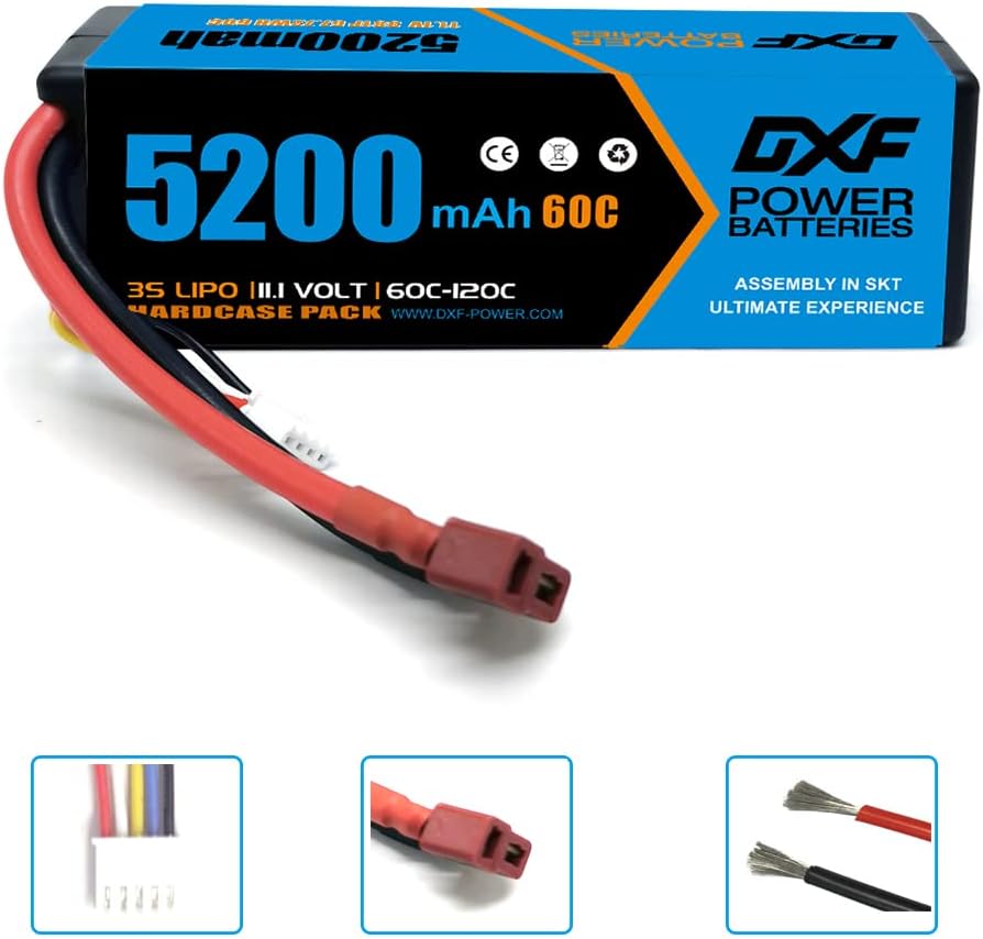 3S Lipo Battery 5200mAh 11.1V 60C Hard Case with Deans Connector (2 Pack) U501826
