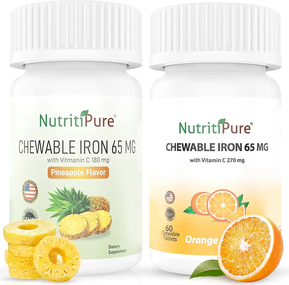 Chewable Iron 65mg with Vitamin C Orange and Pineapple Flavor T8536