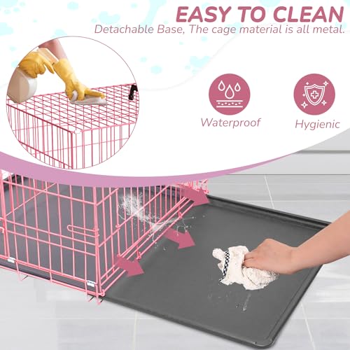 42 Inch Double Door Folding Metal Wire Dog Crate with Divider Panel and Leak-Proof Plastic Pan Y1521