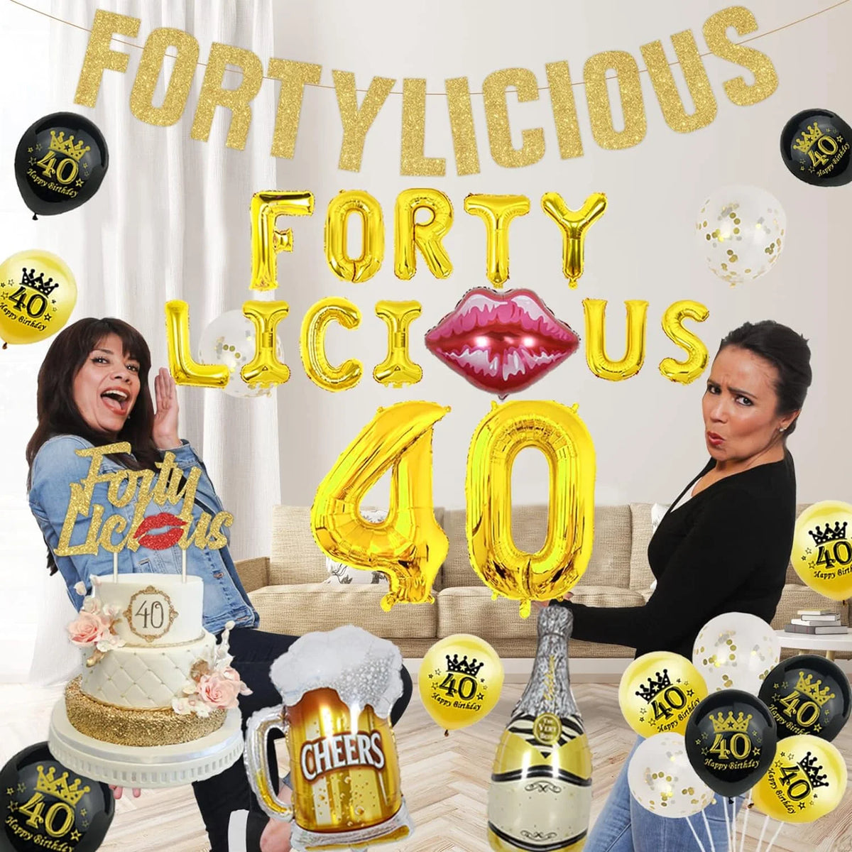 50th Birthday Decorations Gold Glitter Banner Cake Topper Balloon U343989