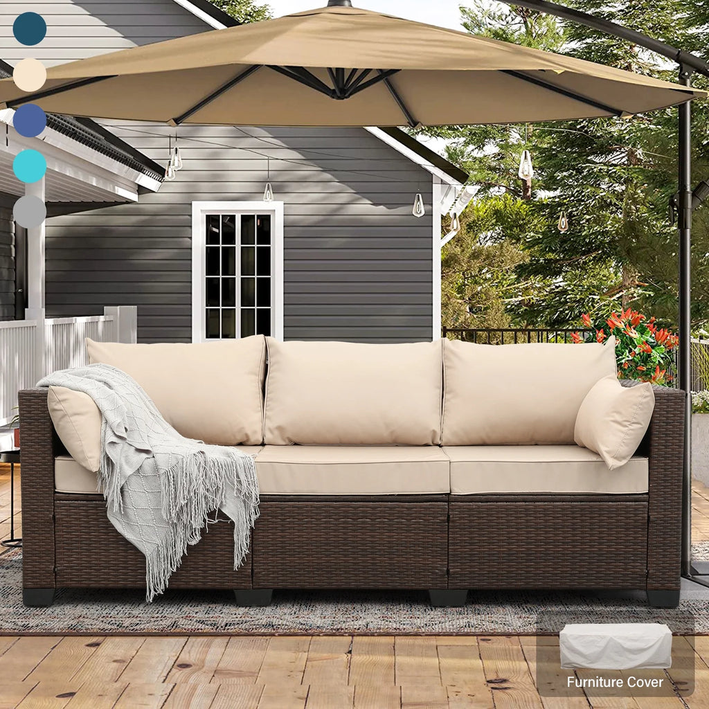 3-Seat Patio Wicker Rattan Sofa with Cushions, Gray R858