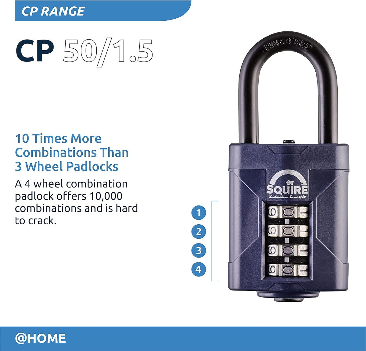 Blue 50 mm Alloy Steel 4 Wheel Combination Padlock, Pack of 2 P133949