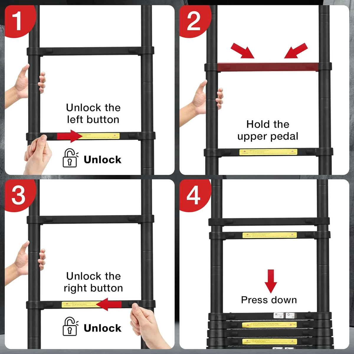 Telescoping Ladder 10.5 FT Aluminum with 2 Detachable Roof Hooks and 2 Triangle Stabilizers F617