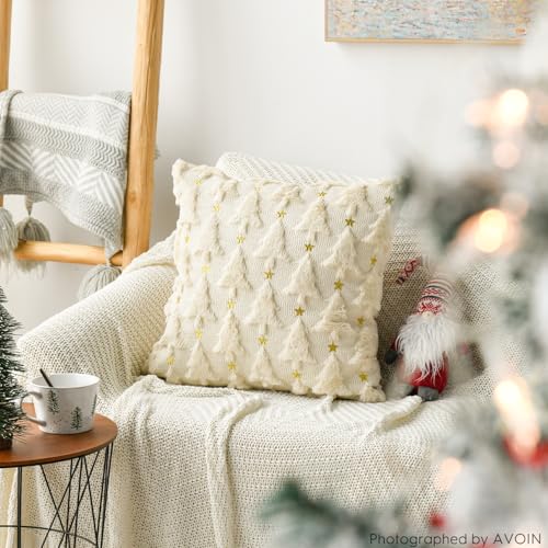 Christmas Tree Green Throw Pillow Cover Set of 2, 18 x 18 Inch Plush Faux Fur Jacquard J624