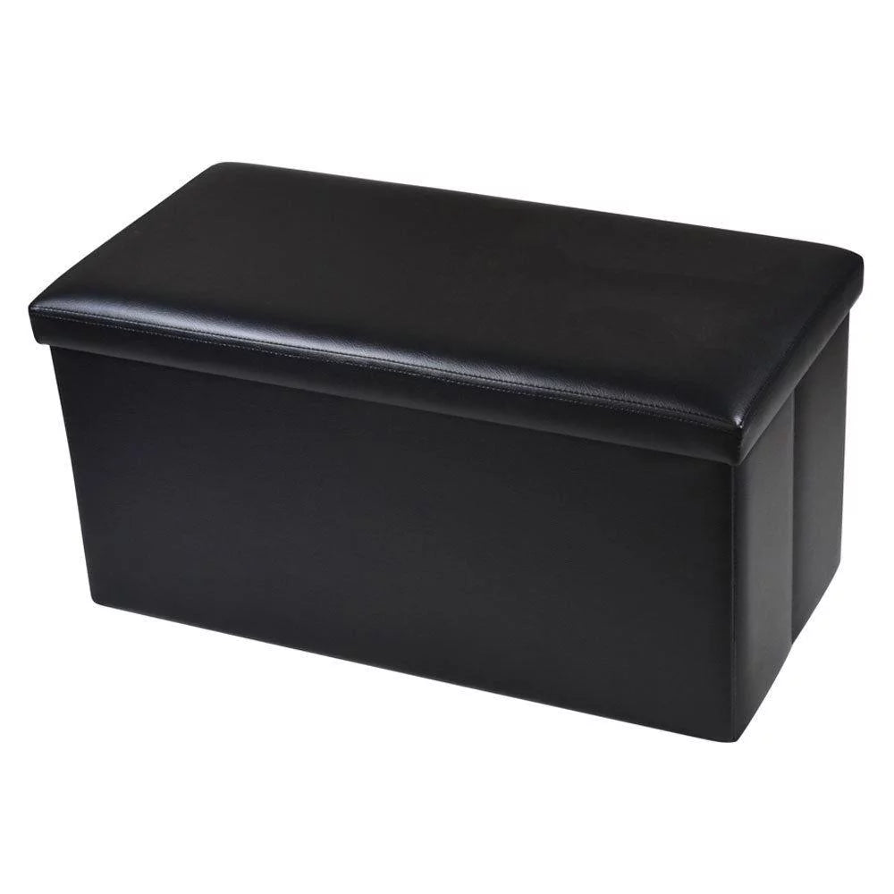 Black Faux Leather Folding Footstool Rectangle Storage Ottoman D8263