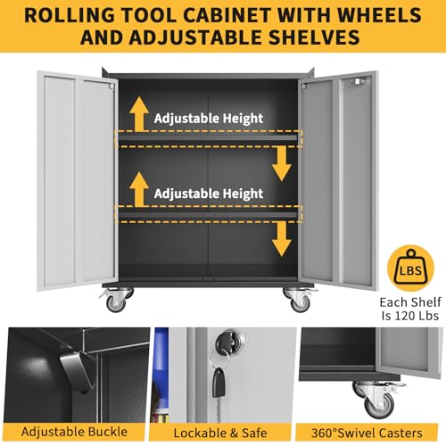 Locking Metal Cabinet with Door, Rolling Storage Cabinet with Shelves K113867