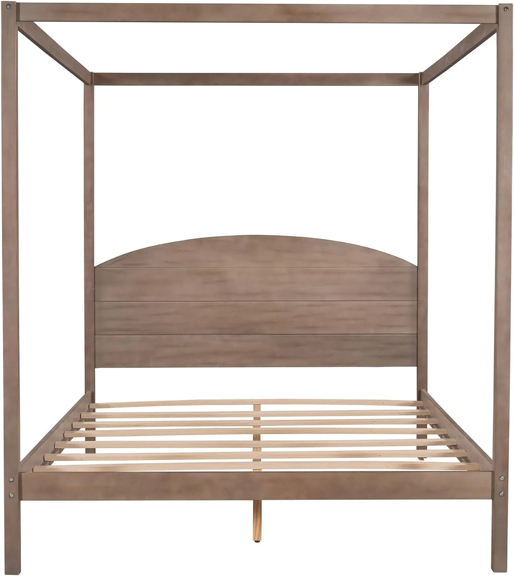 Brown Wash Queen Size 4-Post Canopy Bed Frame B6640