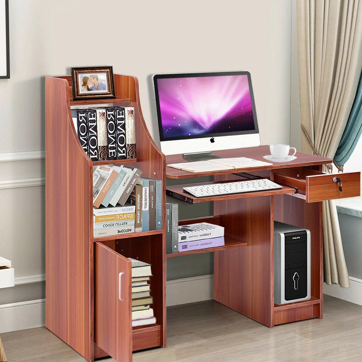 Computer Study Desk with Bookshelf U849827