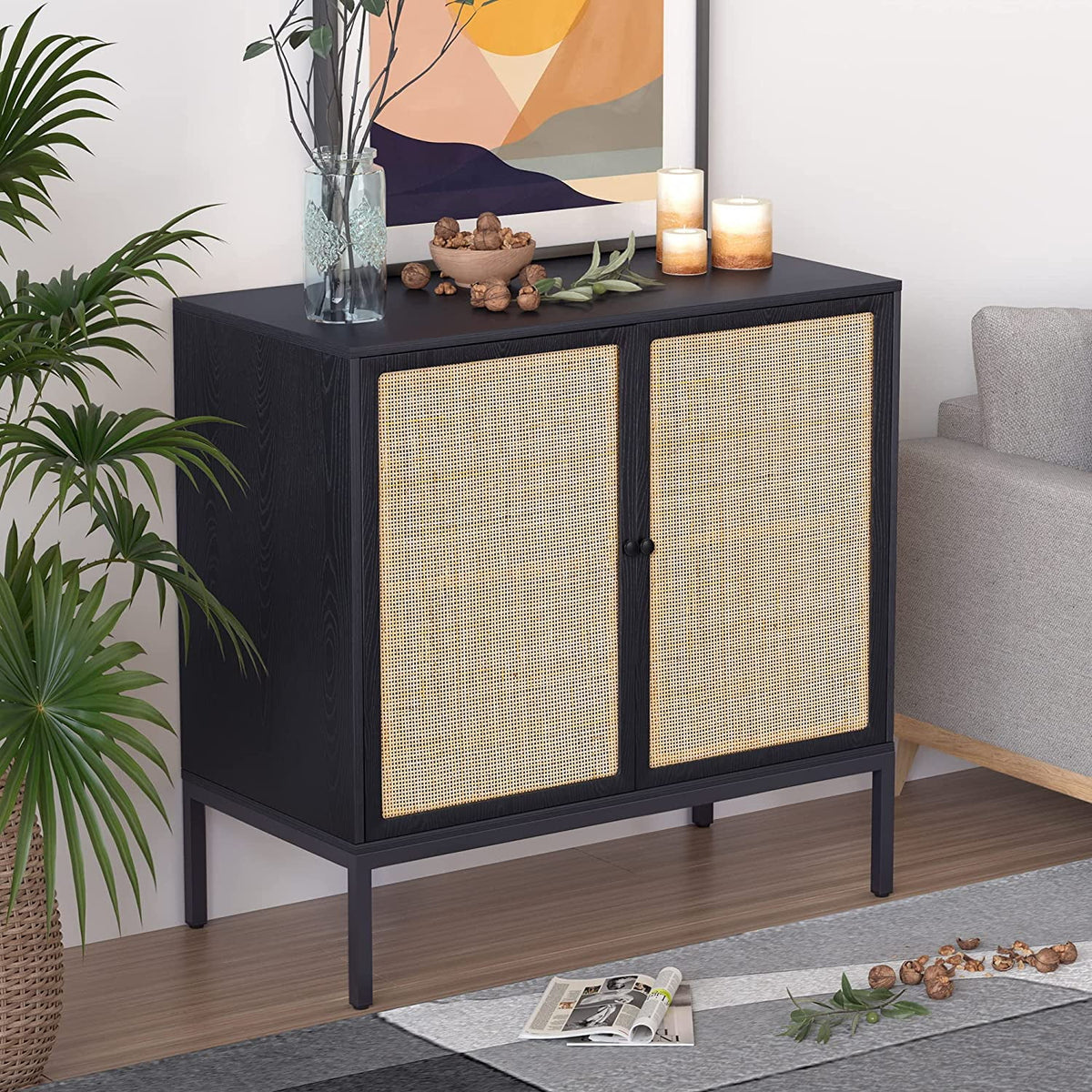 Black Rattan Storage Cabinet C59486