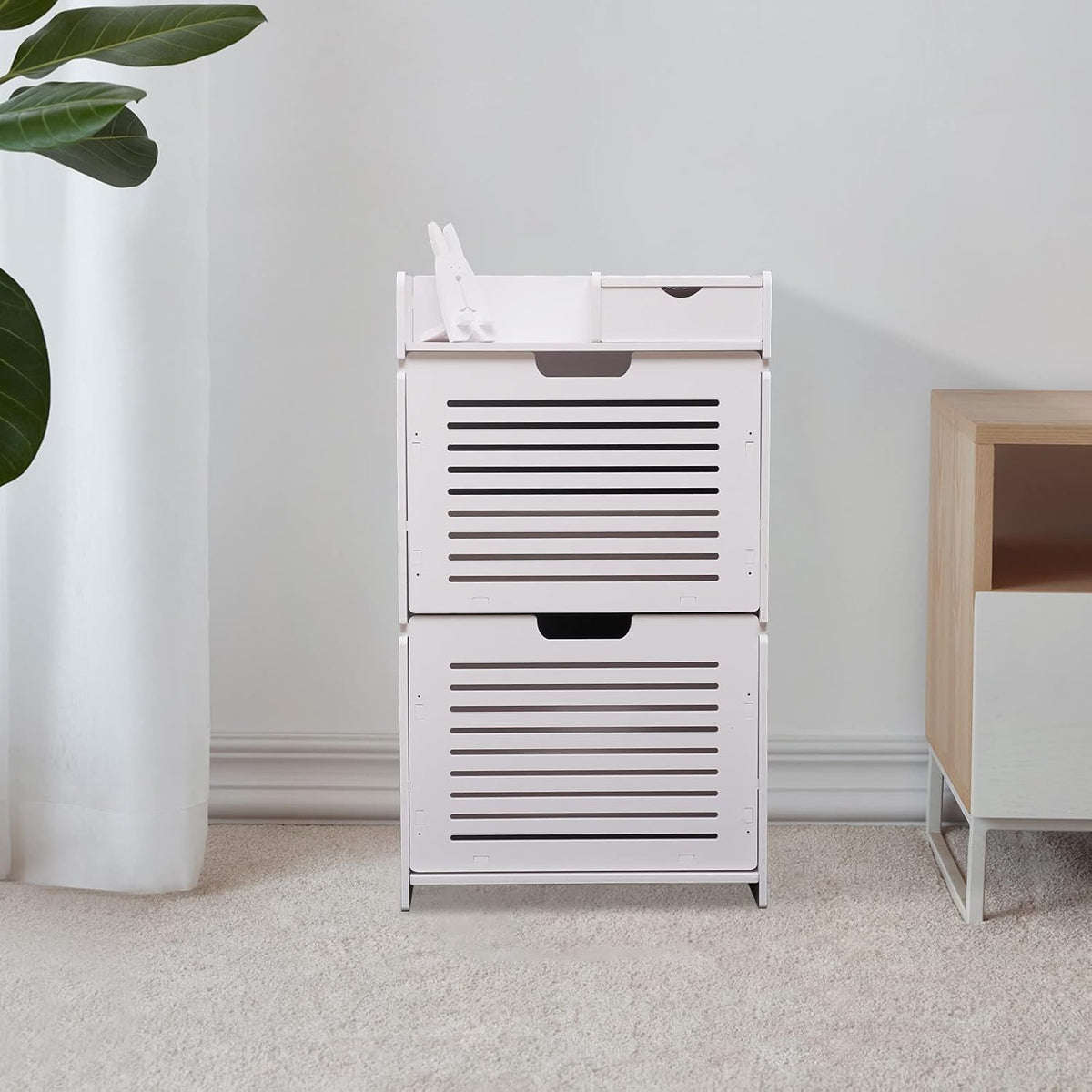 White 2 Flip Drawers Shoe Cabinet T399324
