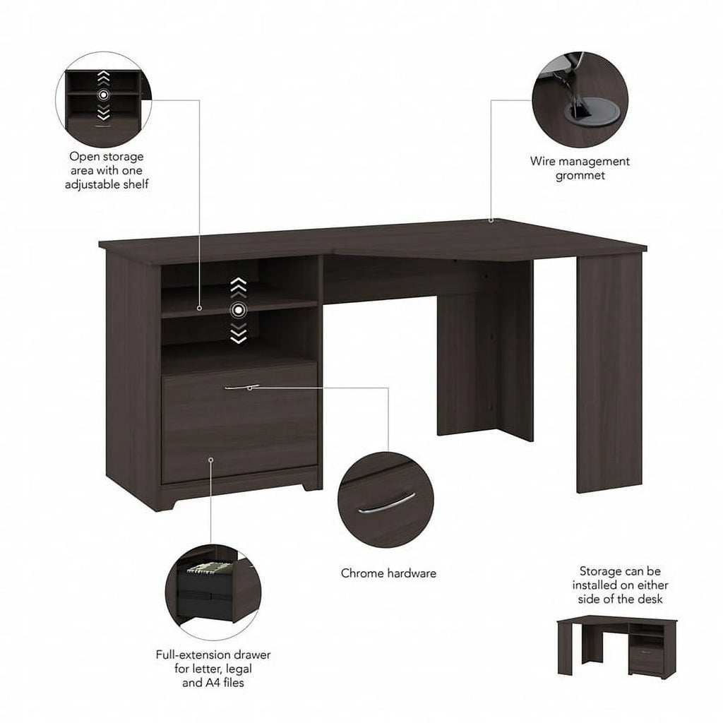 Heather Gray Engineered Wood Corner Desk R765232