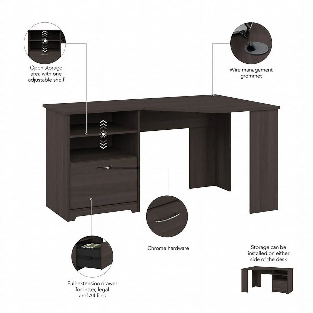 Heather Gray Engineered Wood Corner Desk R765232